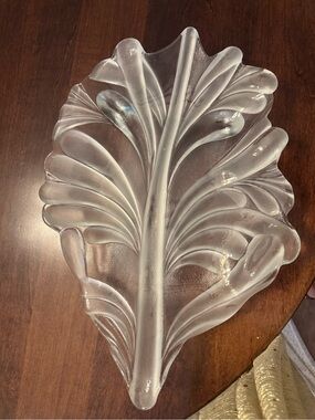 Mikasa Walther Vintage Crystal Leaf Platter Serving Tray Germany Glass 17.5x12”